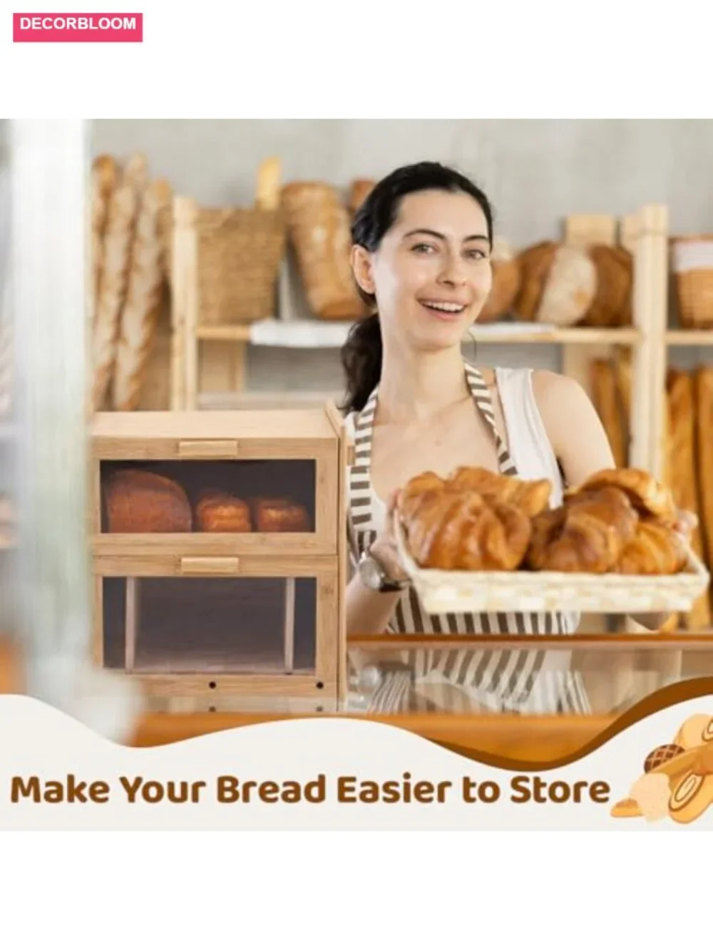 Bamboo Bread Box with Built-in Slicer Drawer & Crumb Tray - Kitchen Storage